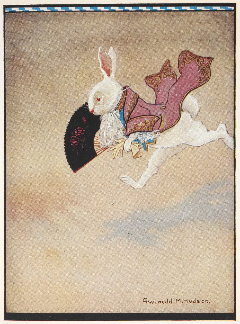 The White Rabbit Running Along Wearing a Red Frock Coat and Carrying a Fan by Gwynedd M. Hudson