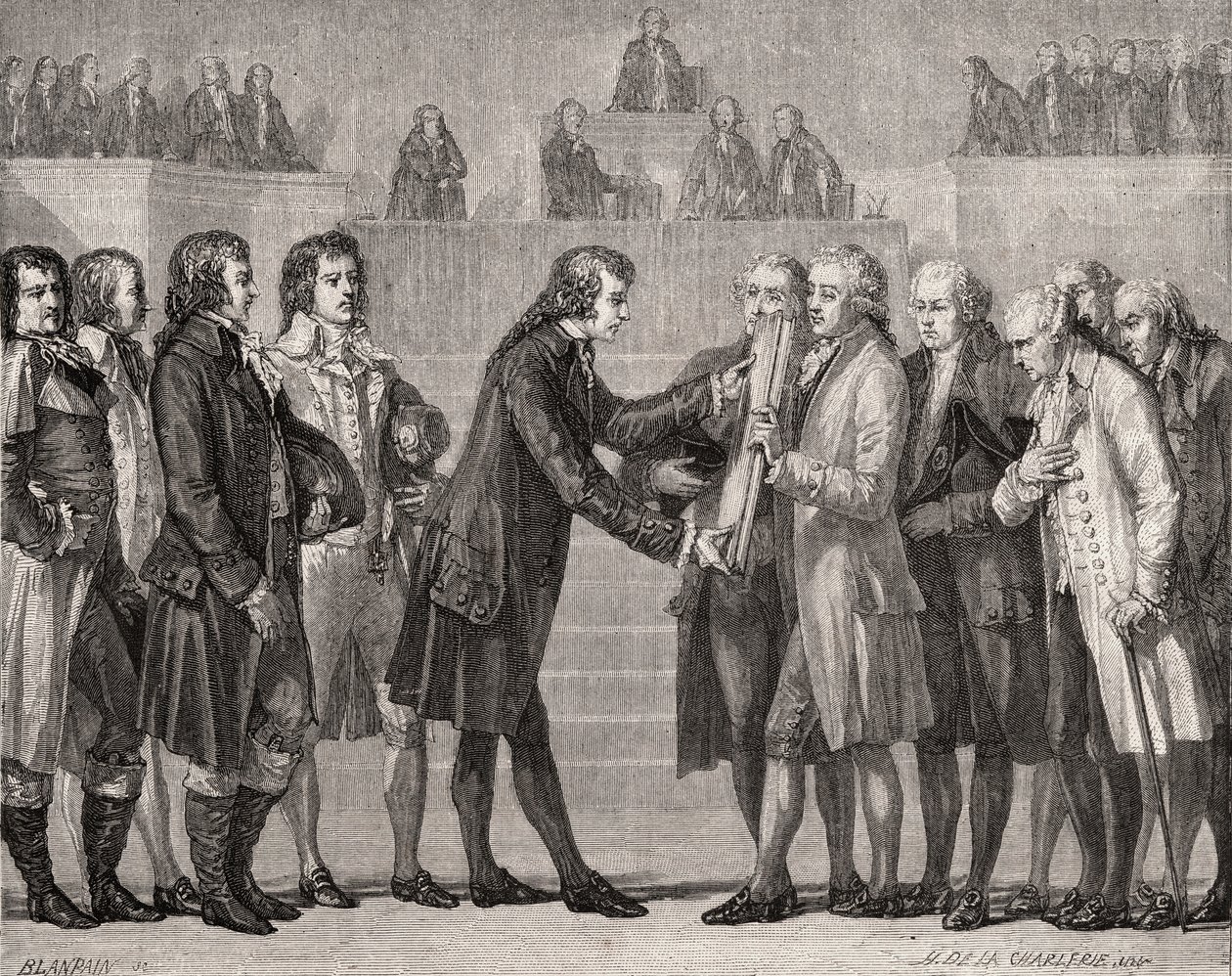 King Louis XVI (1754-93) Swearing on the Book of the Constitution, 14th September 1791 by H. de la Charlerie
