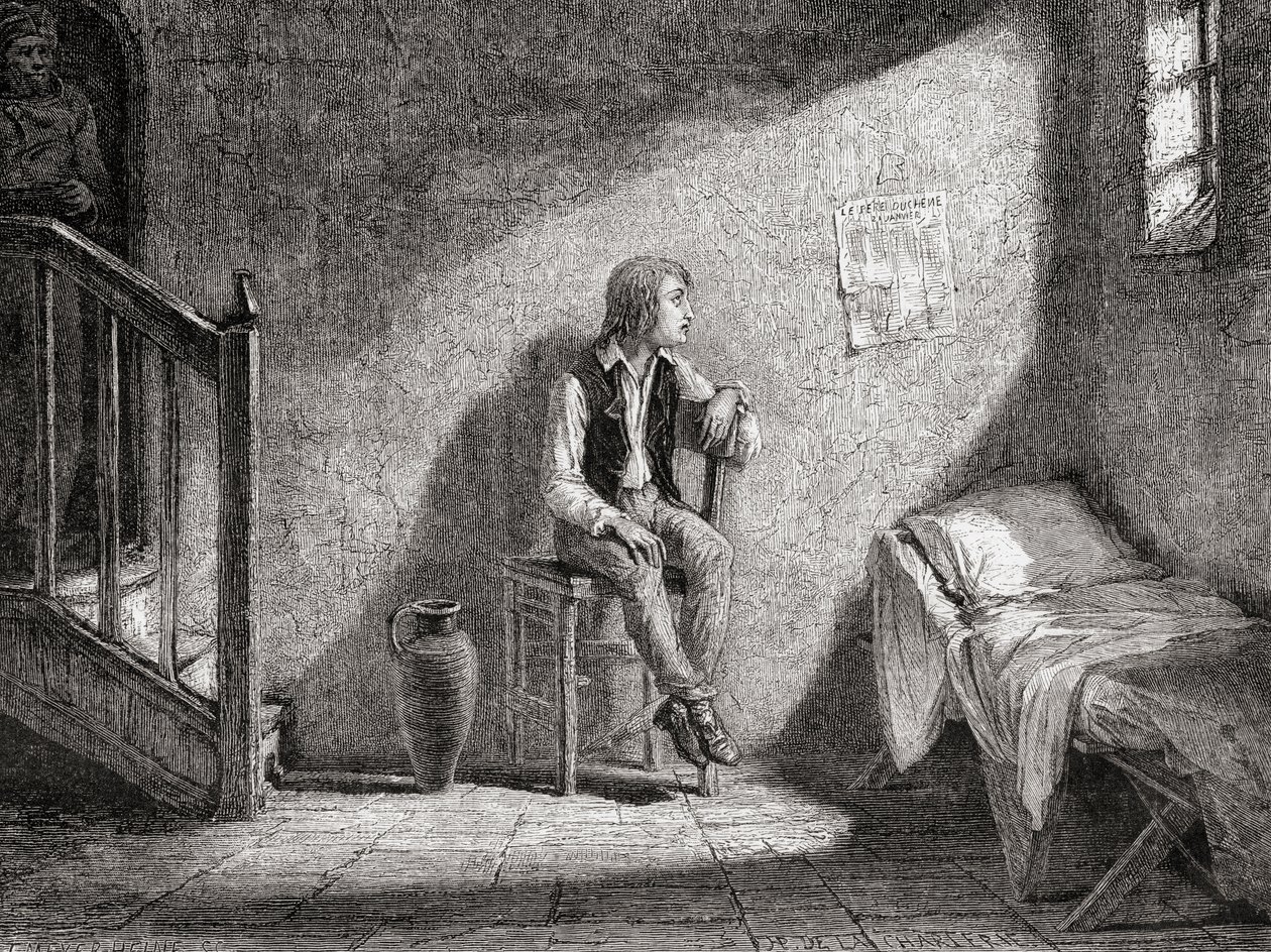 The Dauphin in Captivity in 1792, engraved by Theodor Meyer-Heine by H. de la Charlerie