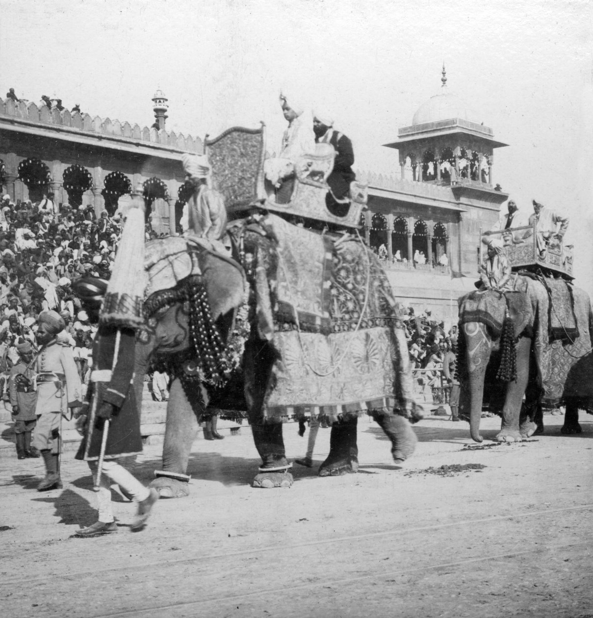 An Elephant Procession Passing Jumma Masjid, Delhi, India, 1900s by H. Hands and Son