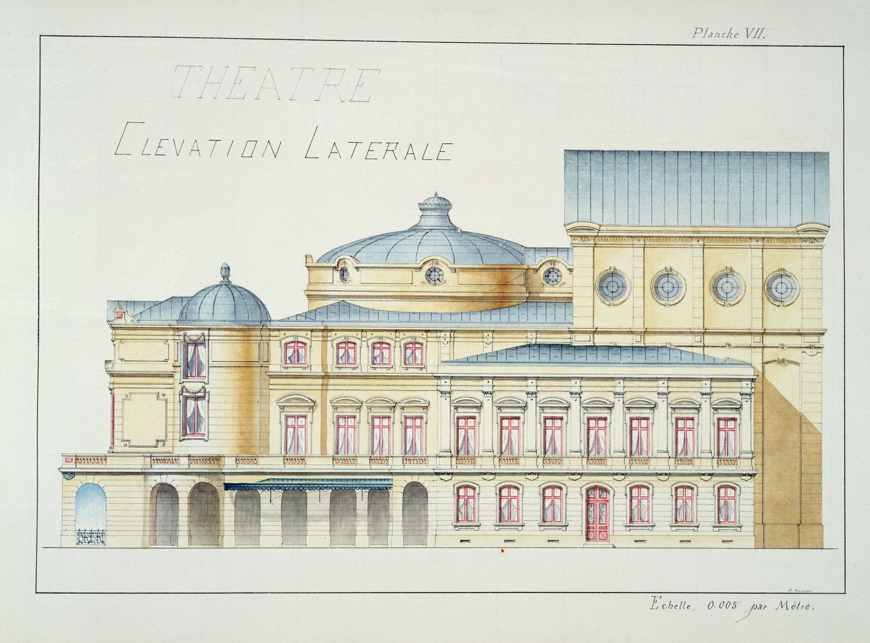 Lateral Elevation of a Theatre, plate VII from a folio of designs by H. Monnot