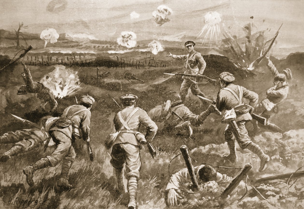 Sergeant H. Wells Leading a Platoon Towards the German Wire Entanglements After His Officer Had Been Killed by H. Ripperger
