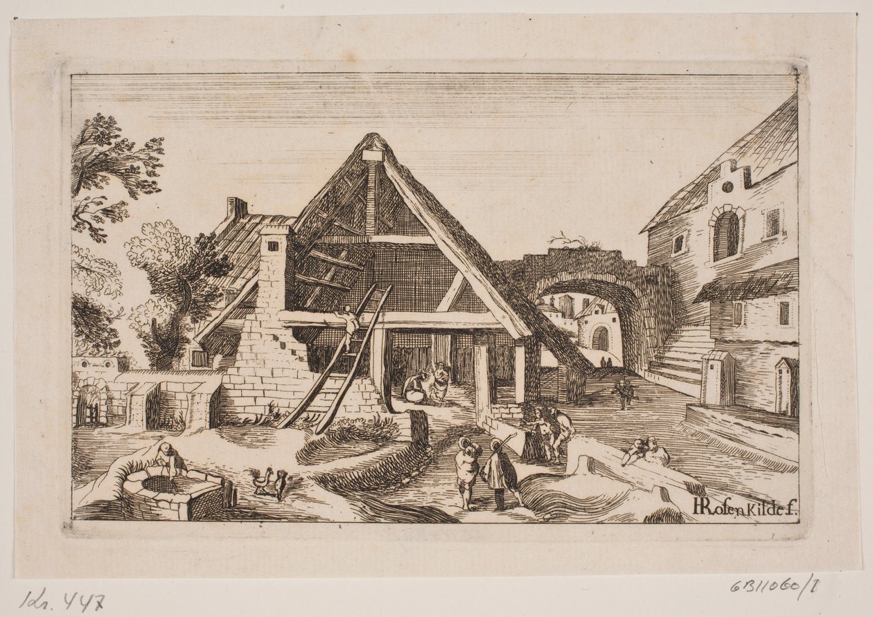 City Interior with Barn and the Nativity of Jesus by H. Rosenkilde