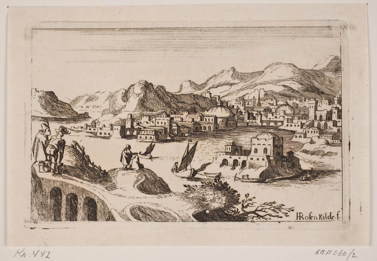 Coastal Landscape with Oriental Buildings by H. Rosenkilde