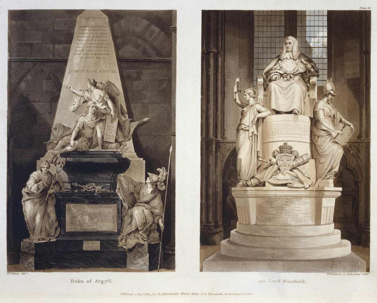 Tombs of the Duke of Argyll and Lord Mansfield (plate 56 from Westminster Abbey) by H. after Villiers