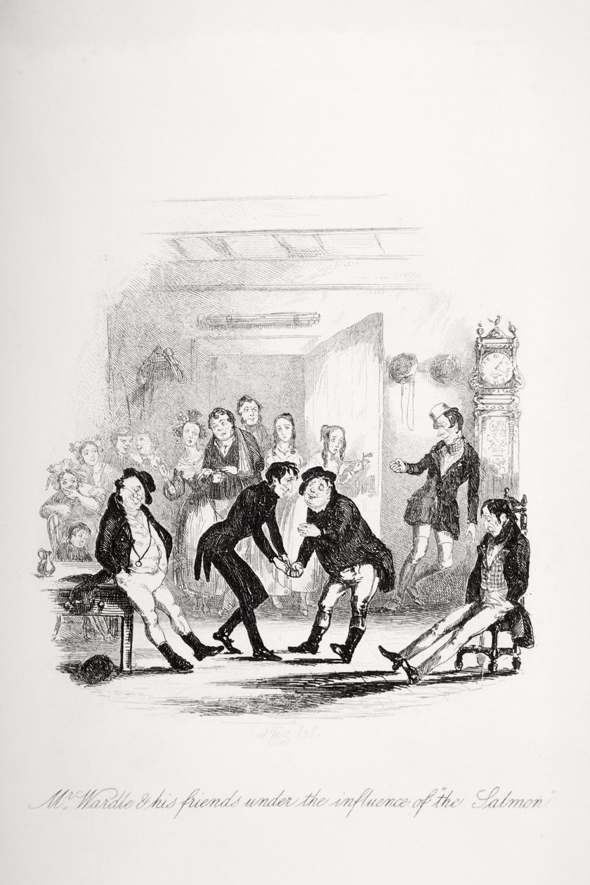 Mr. Wardle and his friends under the influence of the salmon, illustration from 