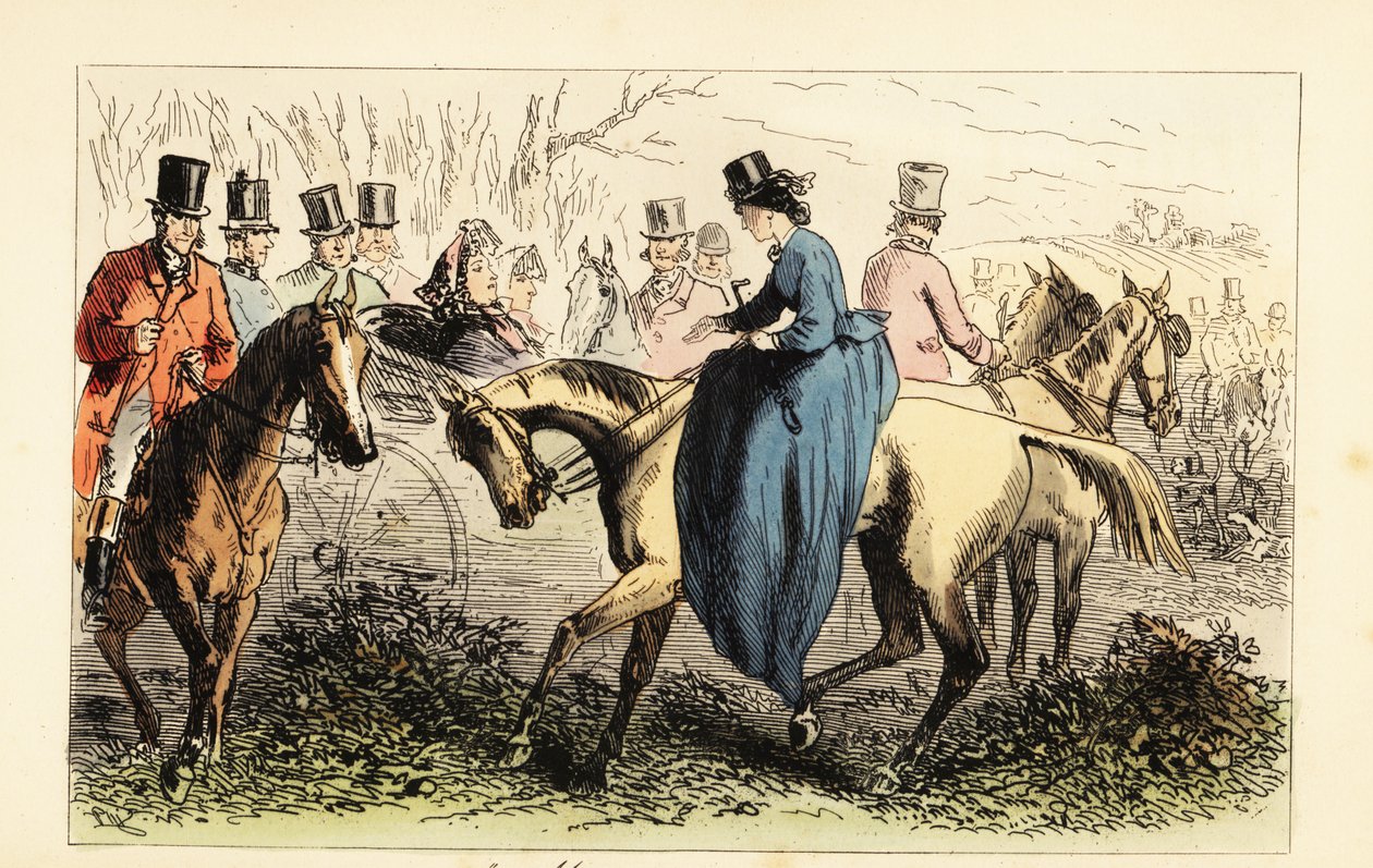 English Aristocrat in a Carriage Ignoring a Handshake from a Lady by after Hablot Knight Browne