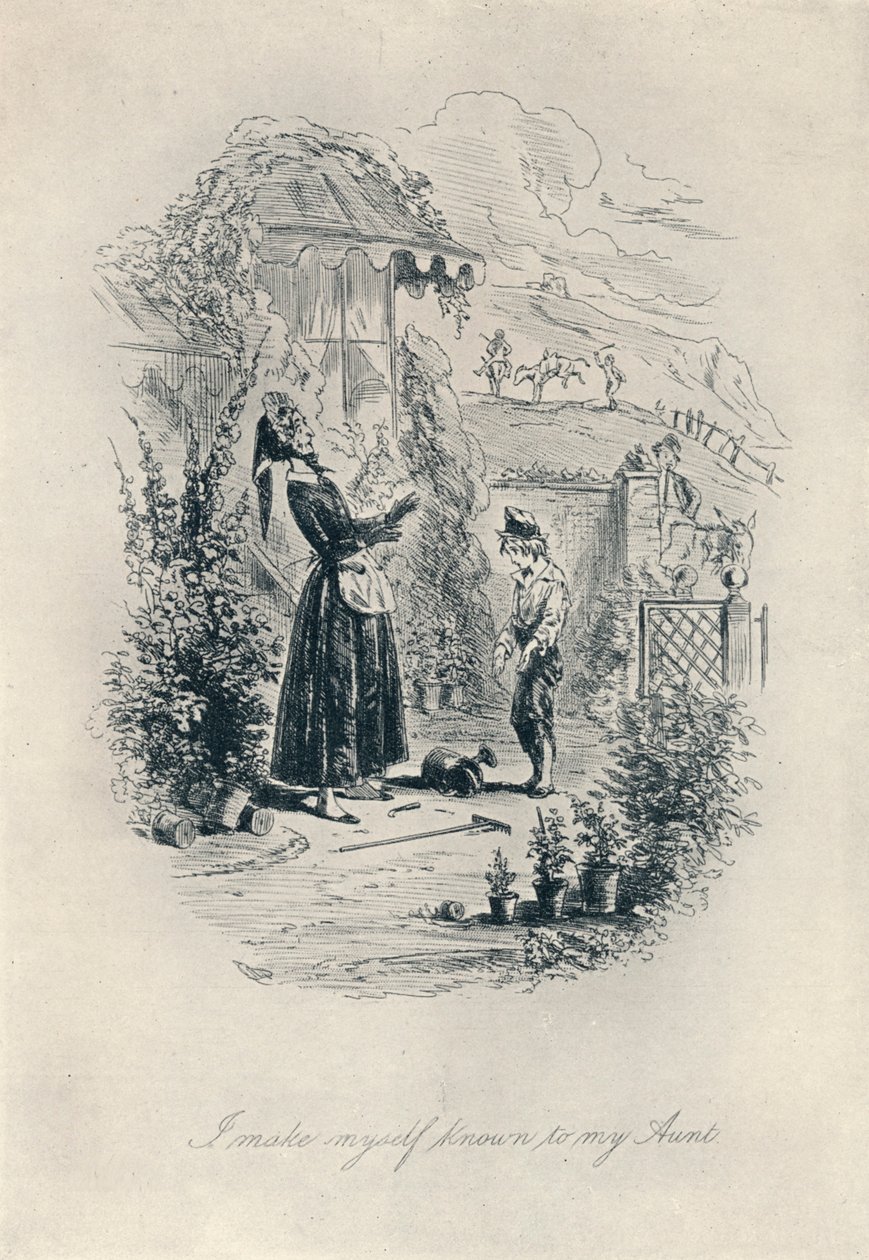 I Make Myself Known to My Aunt. Etching from David Copperfield by Hablot Knight Browne