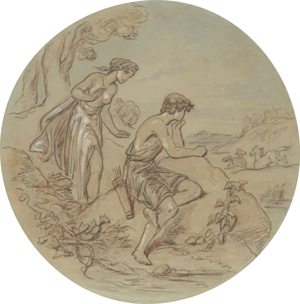 One of eighteen designs for a series of plates illustrating Venus and Adonis by Hablot Knight Browne