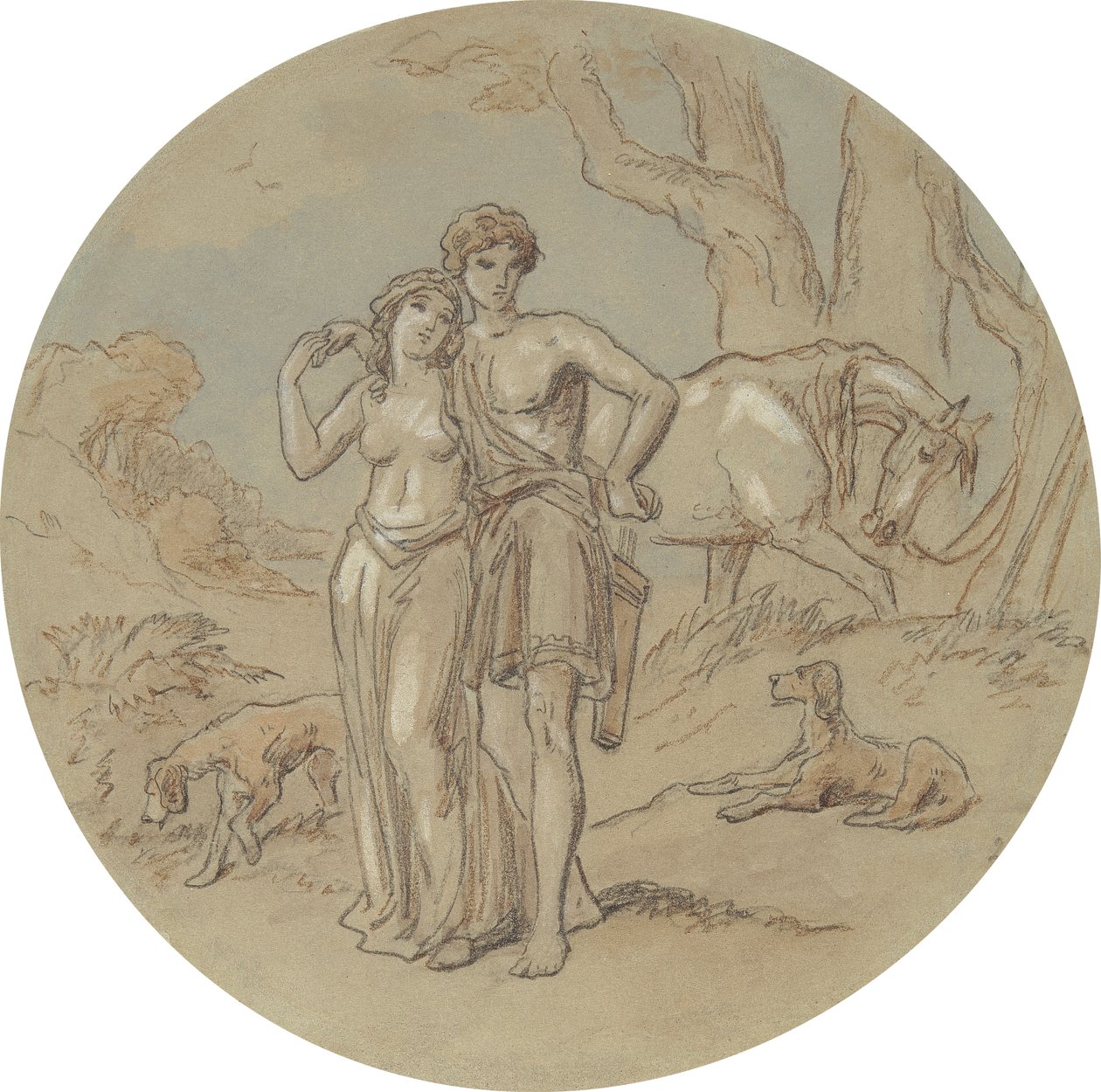 One of eighteen designs for a series of plates illustrating Venus and Adonis by Hablot Knight Browne