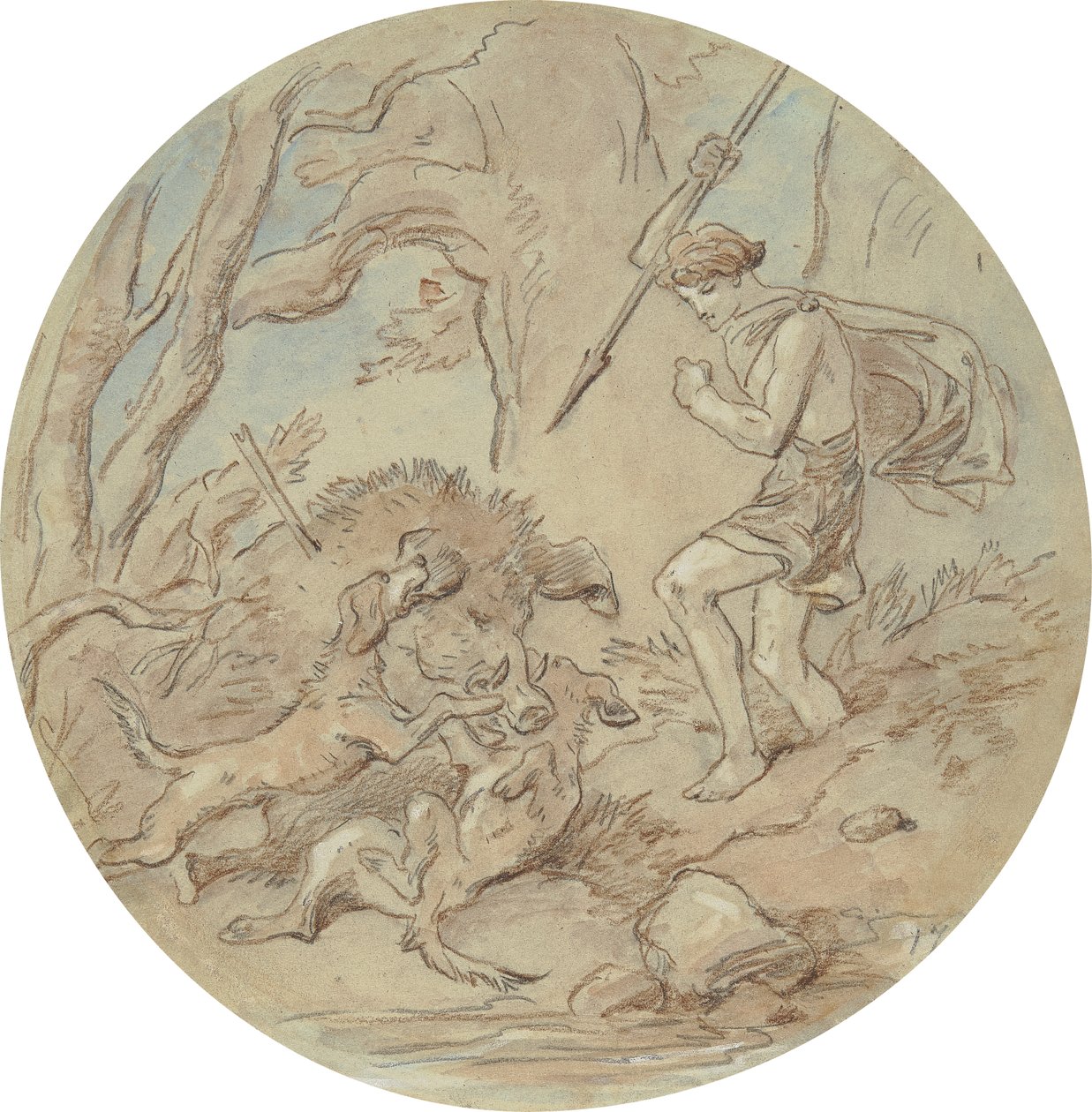 One of eighteen designs for a series of plates illustrating Venus and Adonis by Hablot Knight Browne