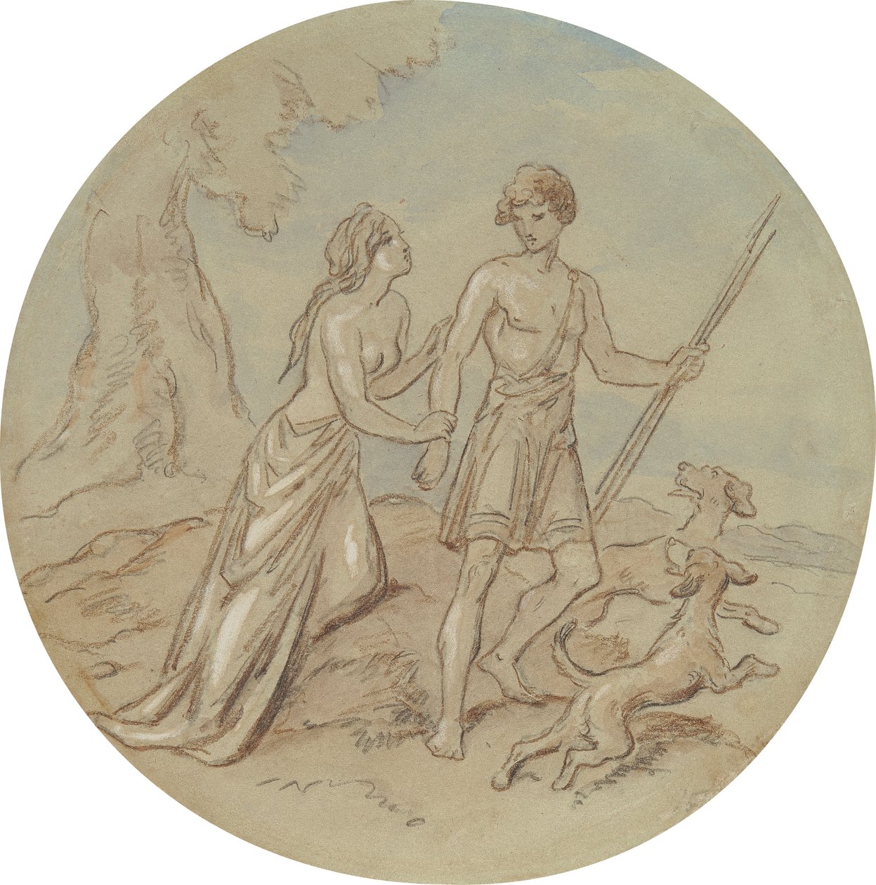One of eighteen designs for a series of plates illustrating Venus and Adonis by Hablot Knight Browne