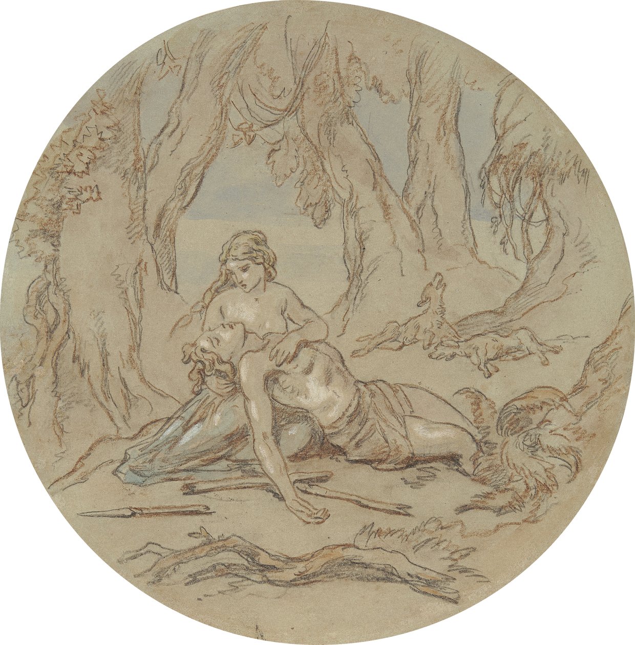 One of eighteen designs for a series of plates illustrating Venus and Adonis by Hablot Knight Browne