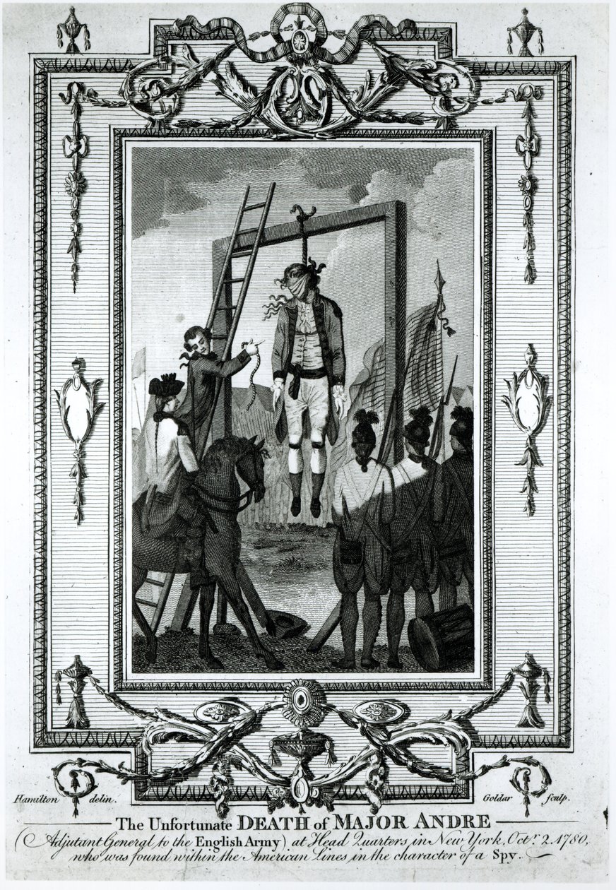 The Unfortunate Death of Major Andre, Adjutant General to the English Army, at Headquarters in New York, 2nd October 1780, engraved by John Goldar by Hamilton