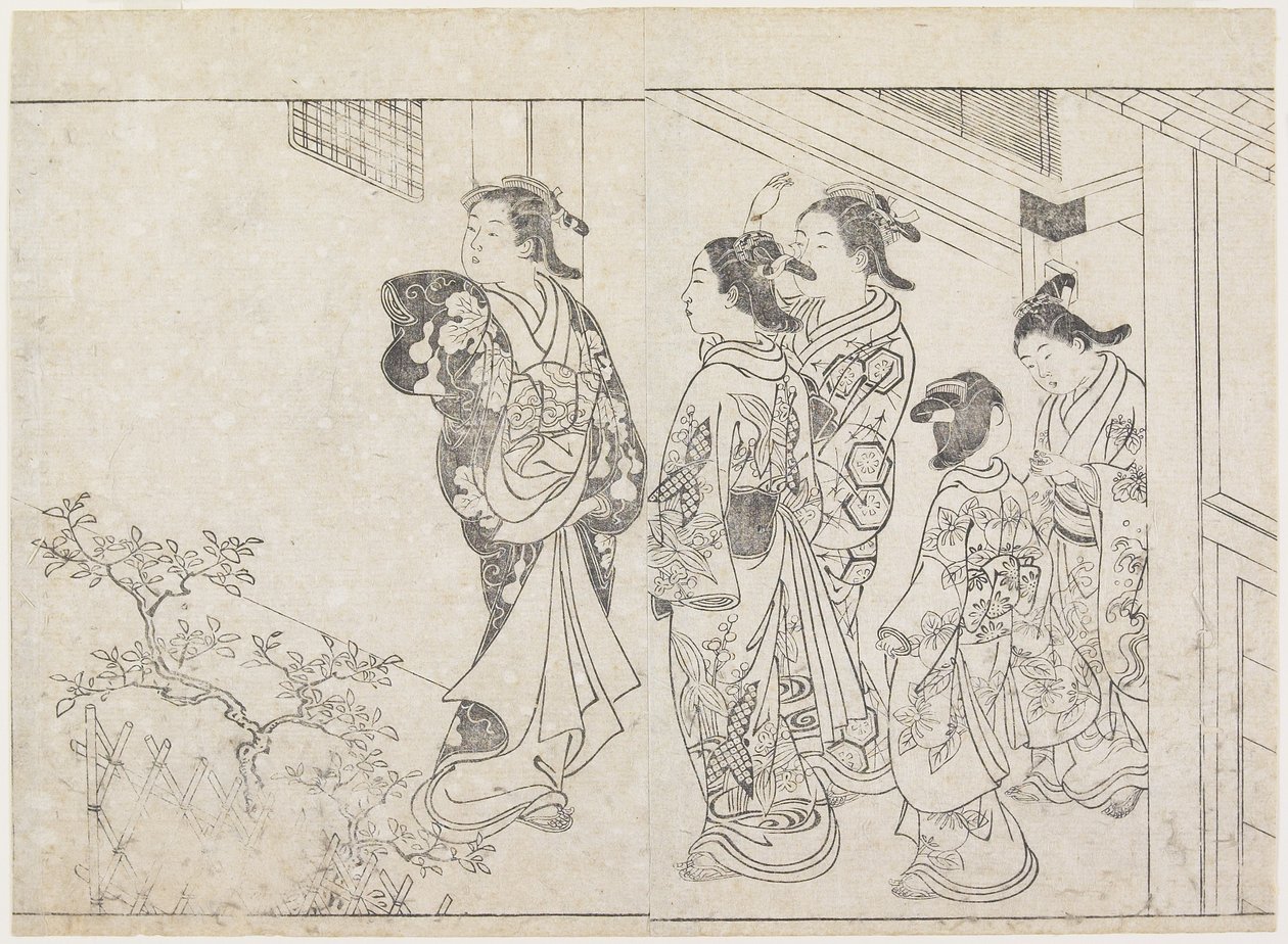 Five Prostitutes in a Courtyard, early 1770s by Hanabusa Shigenobu