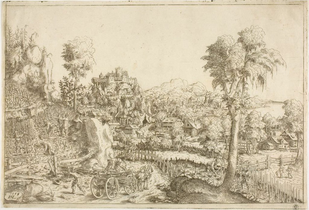 Landscape with a Vineyard, in the Middle a Chariot Loaded with Poles by Hanns Lautensack