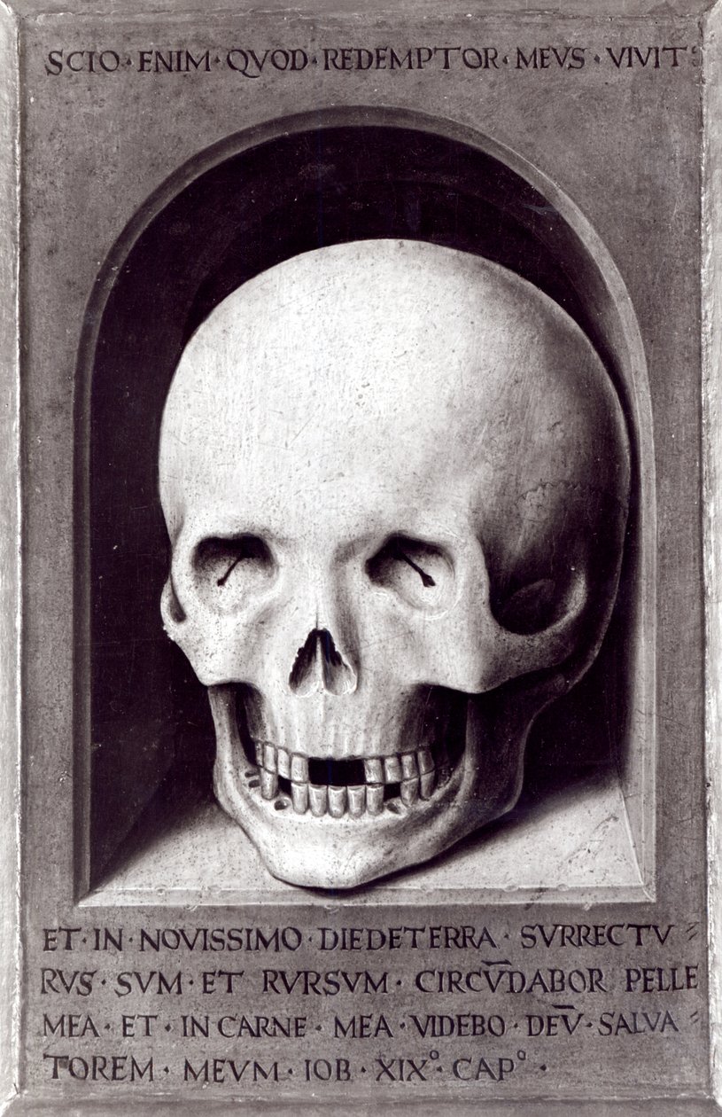 Skull, right hand panel reverse from the Triptych of Earthly Vanity and Divine Salvation, c.1485 by Hans Memling