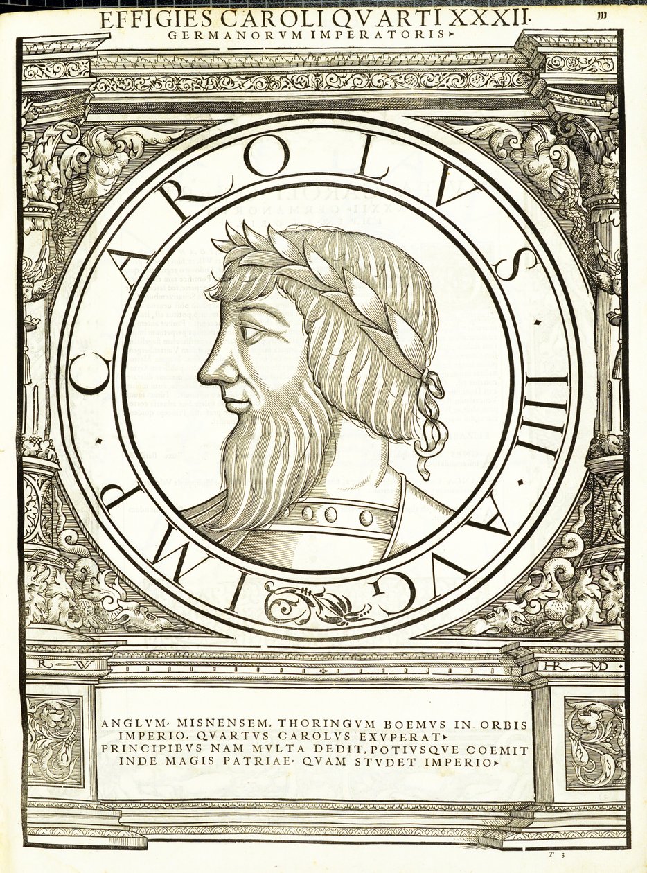 Carolus IIII, illustration from Imperatorum Romanorum Omnium Orientalium et Occidentalium Verissimae Imagines ex Antiquis Numismatis by Hans Rudolf Manuel Deutsch