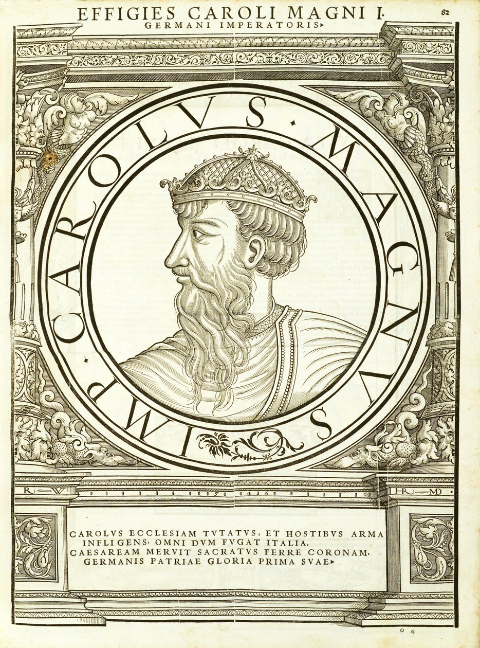 Carolus Magnus, illustration from Imperatorum Romanorum Omnium Orientalium et Occidentalium Verissimae Imagines ex Antiquis Numismatis by Hans Rudolf Manuel Deutsch