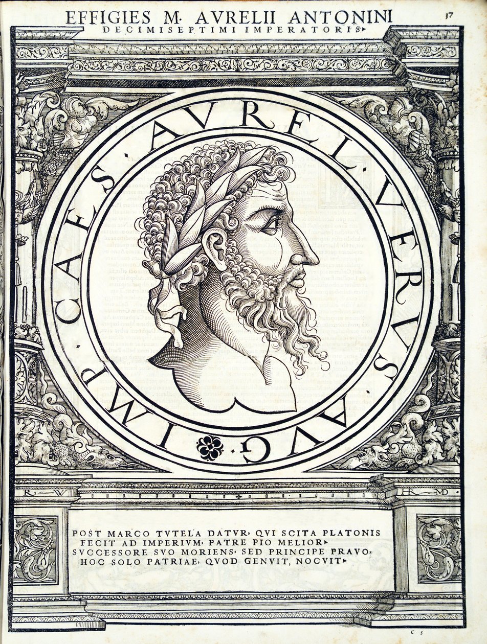 Lucius Verus, illustration from Imperatorum Romanorum Omnium Orientalium et Occidentalium Verissimae Imagines ex Antiquis Numismatis by Hans Rudolf Manuel Deutsch