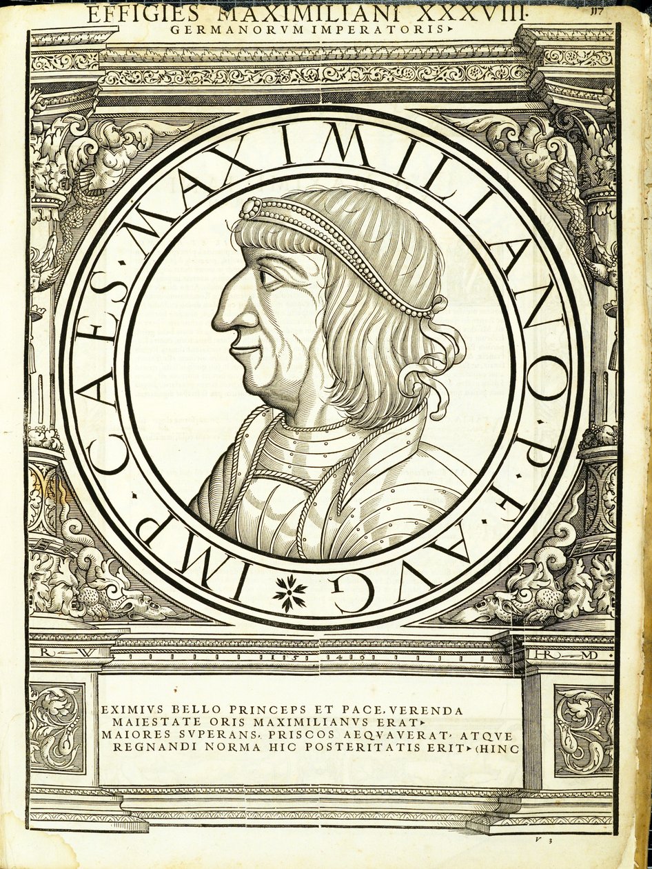 Maximilianus, illustration from Imperatorum Romanorum Omnium Orientalium et Occidentalium Verissimae Imagines ex Antiquis Numismatis by Hans Rudolf Manuel Deutsch
