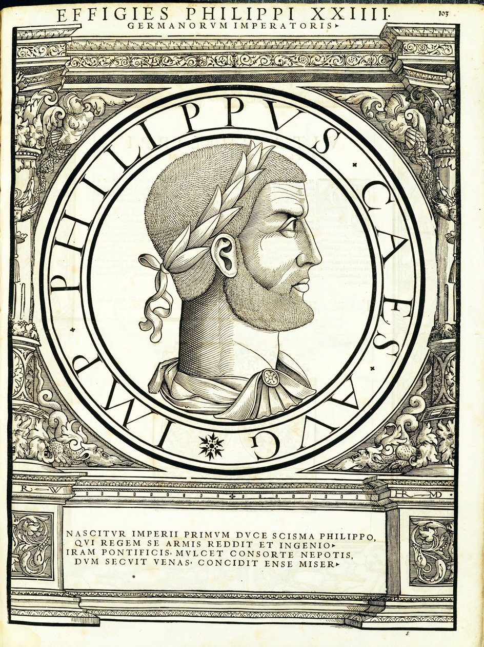 Philippus, illustration from Imperatorum Romanorum Omnium Orientalium et Occidentalium Verissimae Imagines ex Antiquis Numismatis by Hans Rudolf Manuel Deutsch