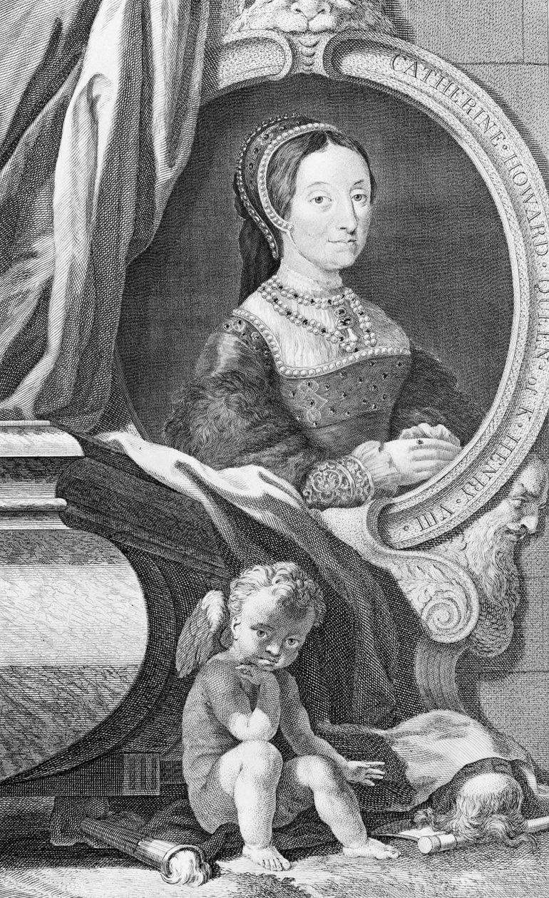 Portrait of Catherine Howard, engraved by Jacobus Houbraken by Hans (after) Holbein the Younger