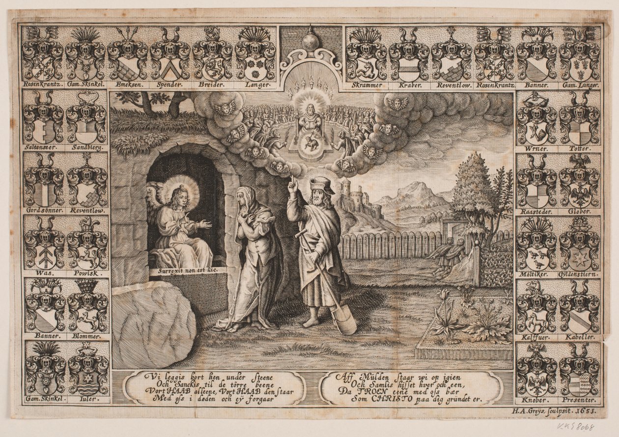 Title Page for Funeral Sermon over Ida Langs Depicting Christ as Gardener and Mary Magdalene by Hans Andreas Greys