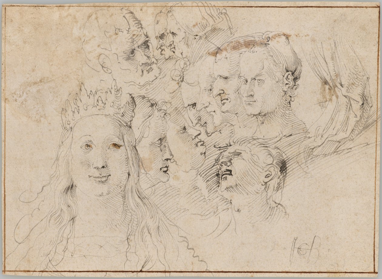 Studies of Heads (recto); Studies of a Male Figure (verso) by Hans Baldung Grien