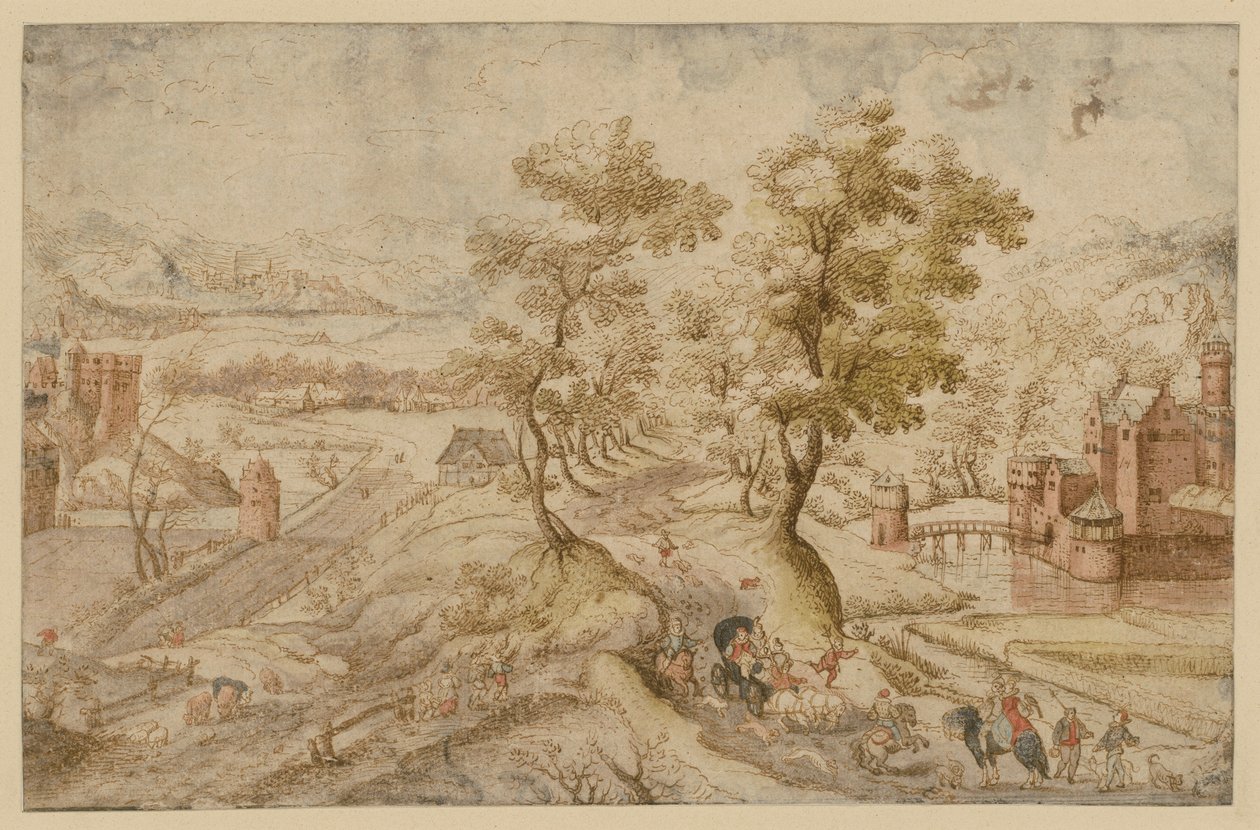 Hilly Landscape with Two Water Castles by Hans Bol
