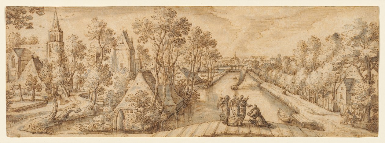 View of Delfgauw, with Abraham and the Three Angels by Hans Bol