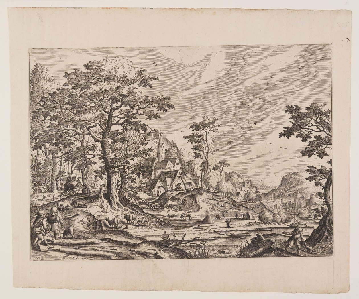 View of a Village, a Man Carrying a Wheelbarrow, plate 8 from Landscapes with Views of Villages by Hans Bol