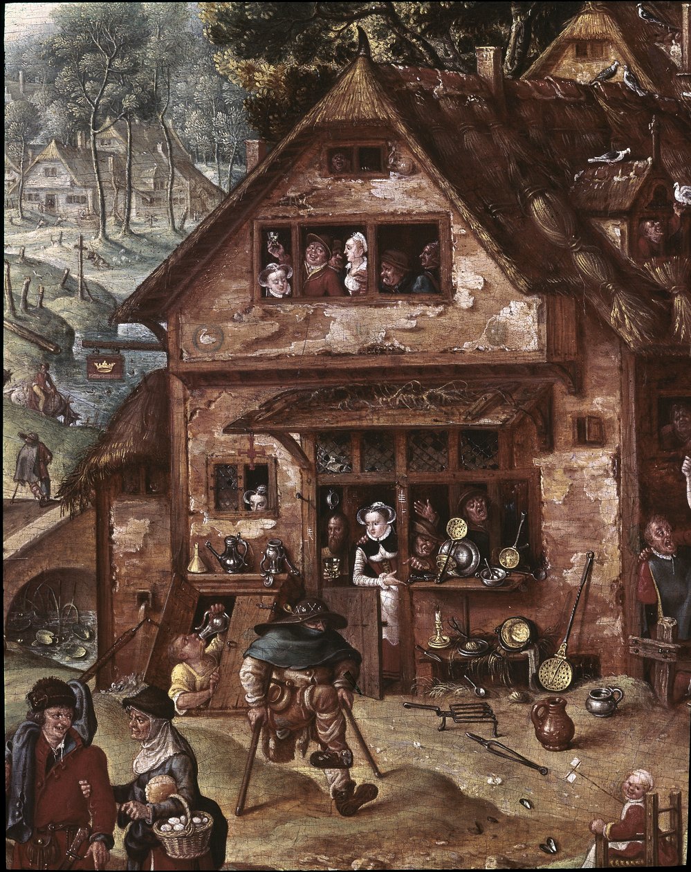View of the Village with Burlesque Scenes (detail) by Hans Bol
