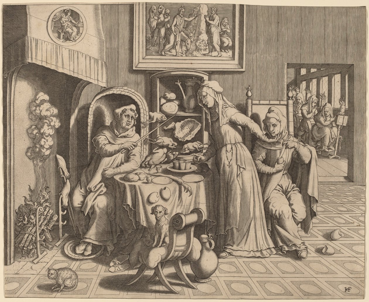 The Amorous Nun between the Abbot and the Monk by Hans Collaert the Elder