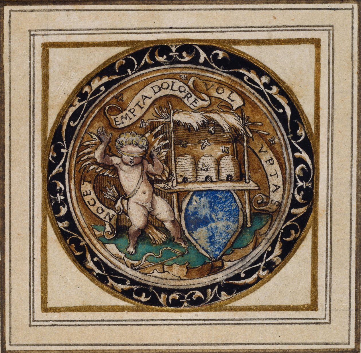Cupid stung by bees - Design for a pendant or hat badge (c.1532-43) by Hans Holbein der Jüngere