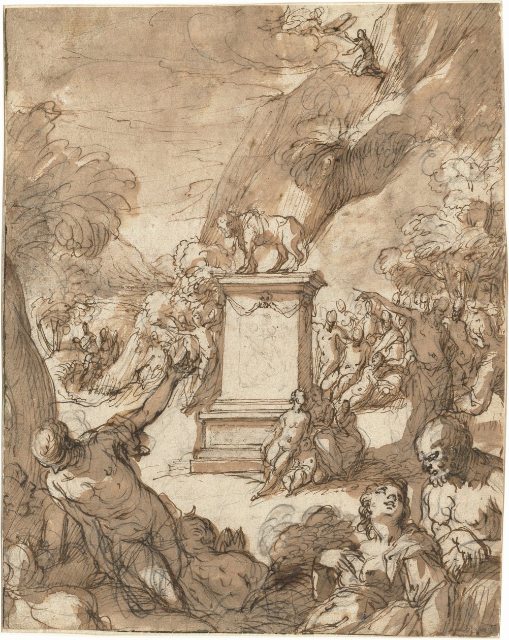 The Adoration of the Golden Calf by Hans I or Johann Rottenhammer