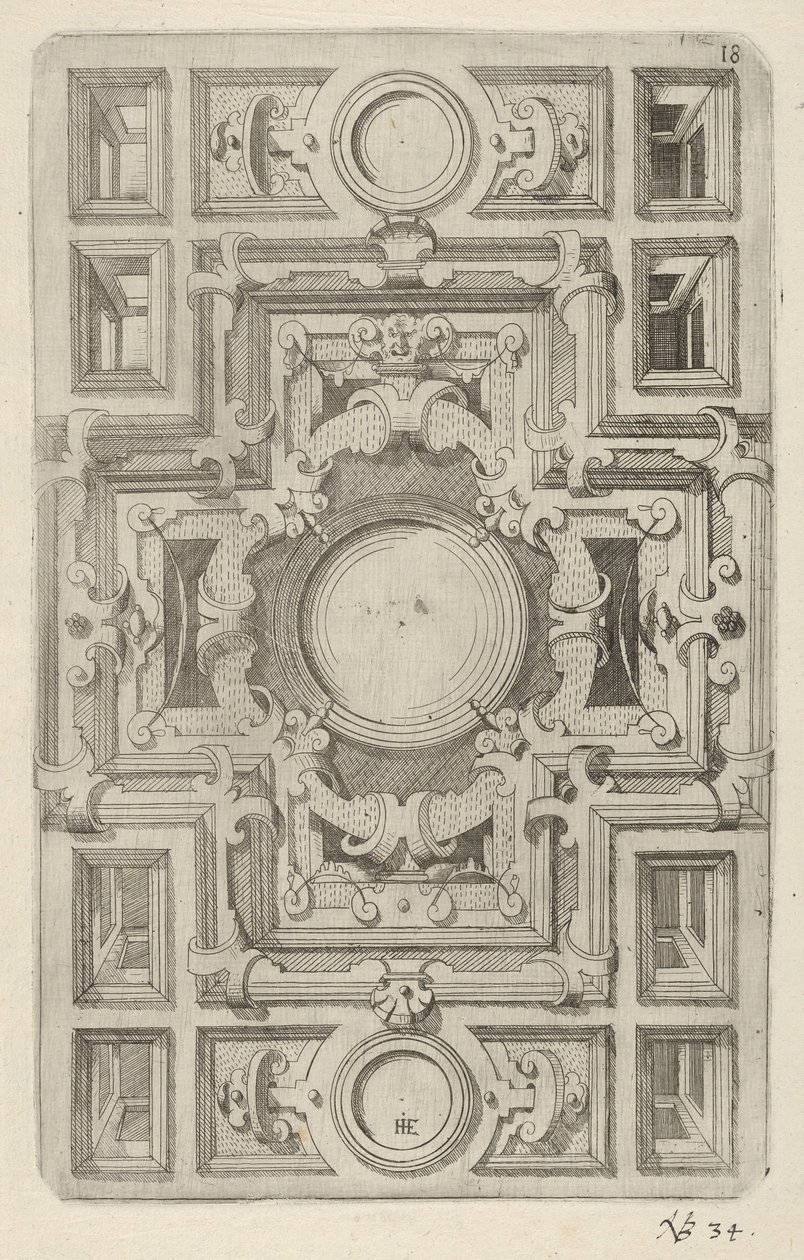 Design for a Ceiling with Strapwork and a Cross-shaped Center by Hans Jakbob Ebelmann