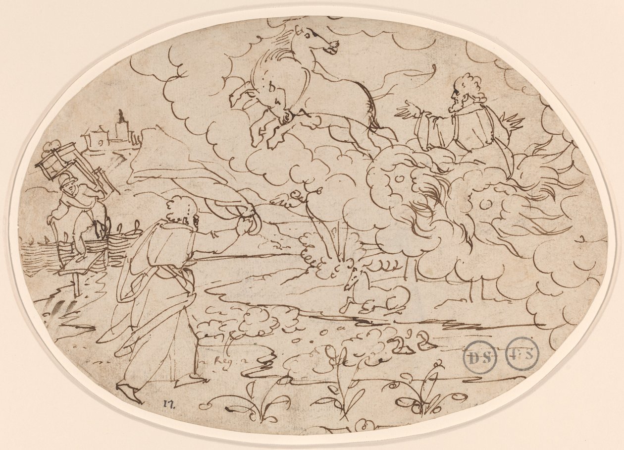 Elisha Watching Elijah in the Fiery Chariot by Hans Jakob Nüscheler