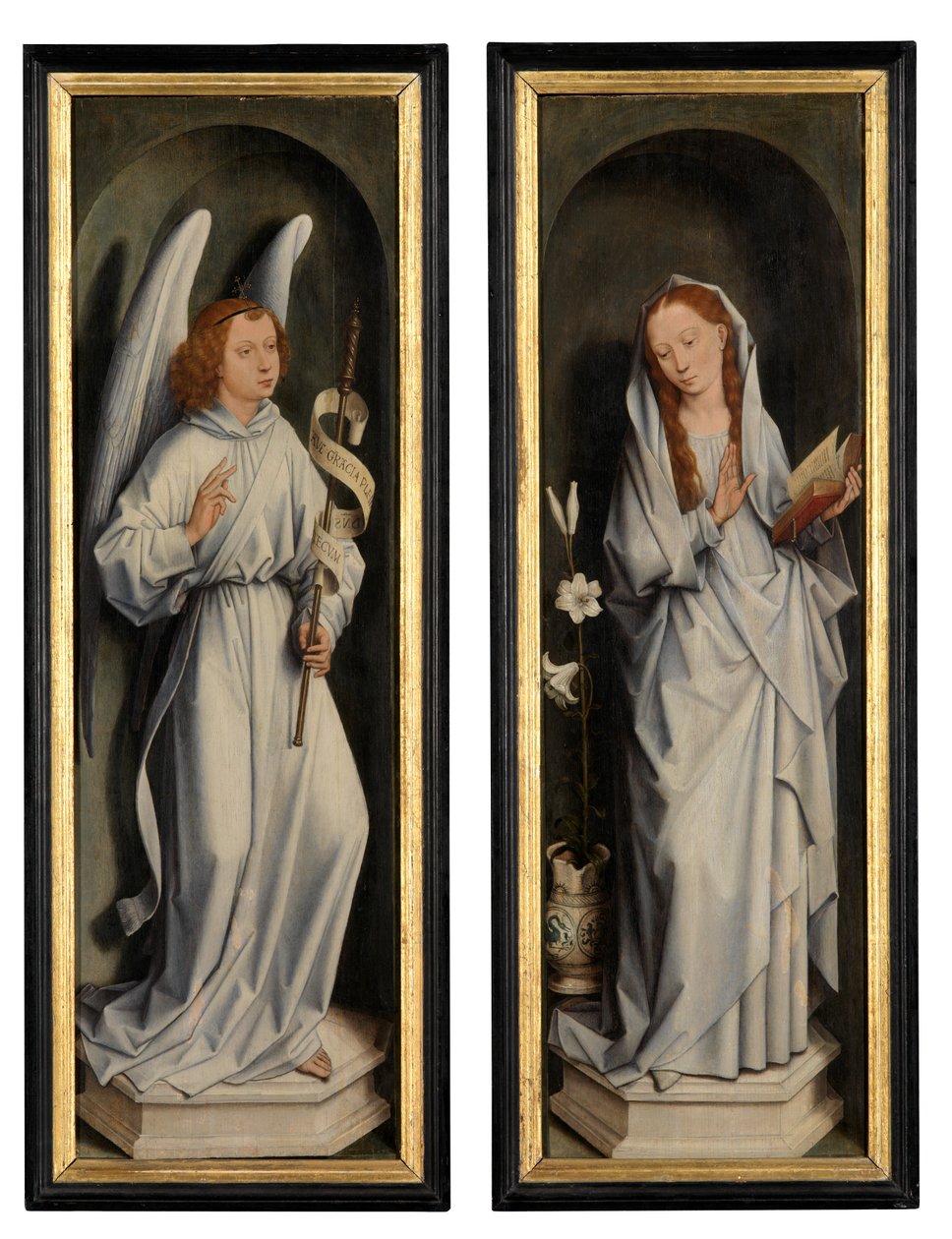 Reverse of a pair of wings showing the Annunciation by Hans Memling