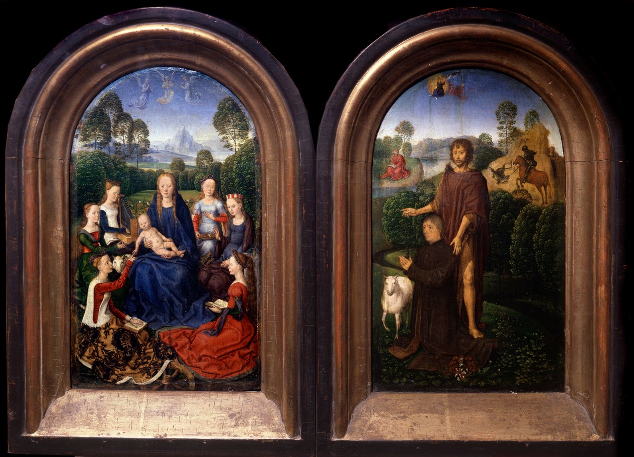 The Virgin and Child Surrounded by Saints, the Donor and Saint John the Baptist Diptych by Hans Memling