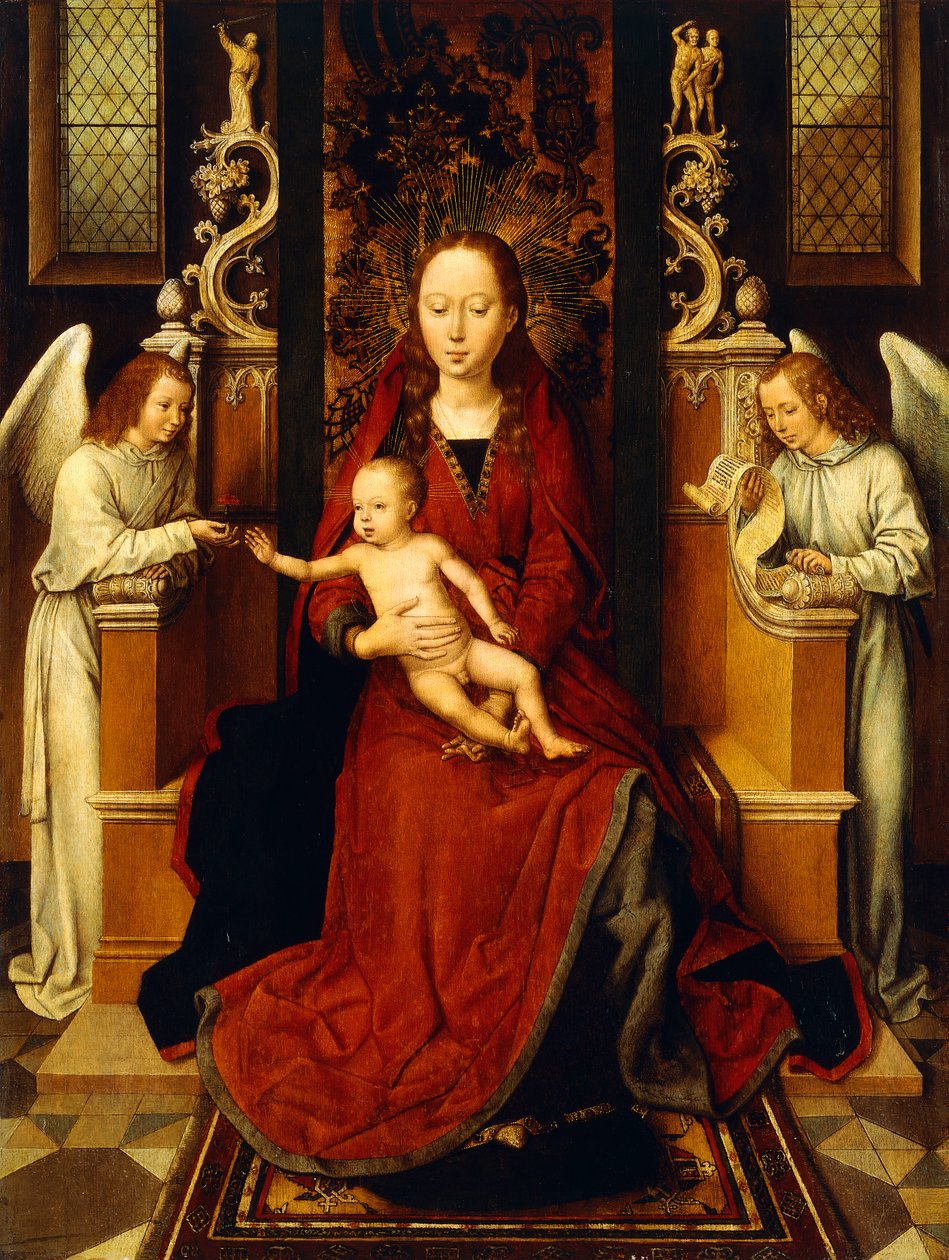 The Virgin and Child Enthroned with Two Angels by Hans Memling