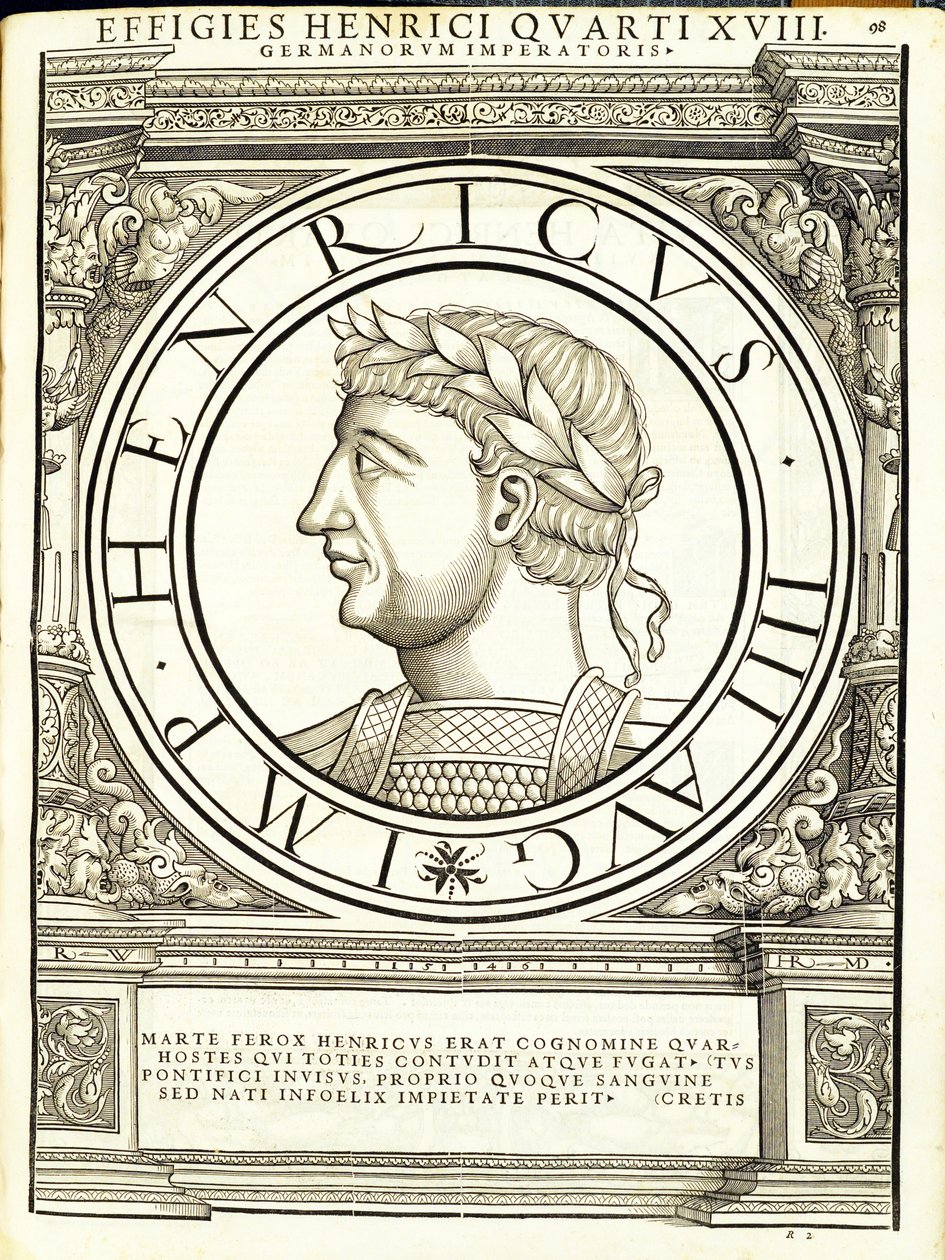 Henricus IIII, illustration from Imperatorum Romanorum Omnium Orientalium et Occidentalium Verissimae Imagines ex Antiquis Numismatis by Hans Rudolf Manuel Deutsch