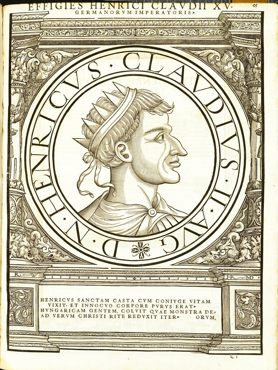 Henricus II Claudus, illustration from Imperatorum Romanorum Omnium Orientalium et Occidentalium Verissimae Imagines ex Antiquis Numismatis by Hans Rudolf Manuel Deutsch