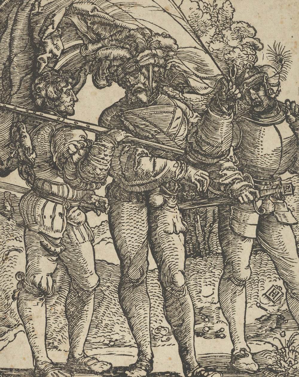 A Standard-Bearer Flanked by a Lansquenet at Each Side by Hans Schäufelein the Elder