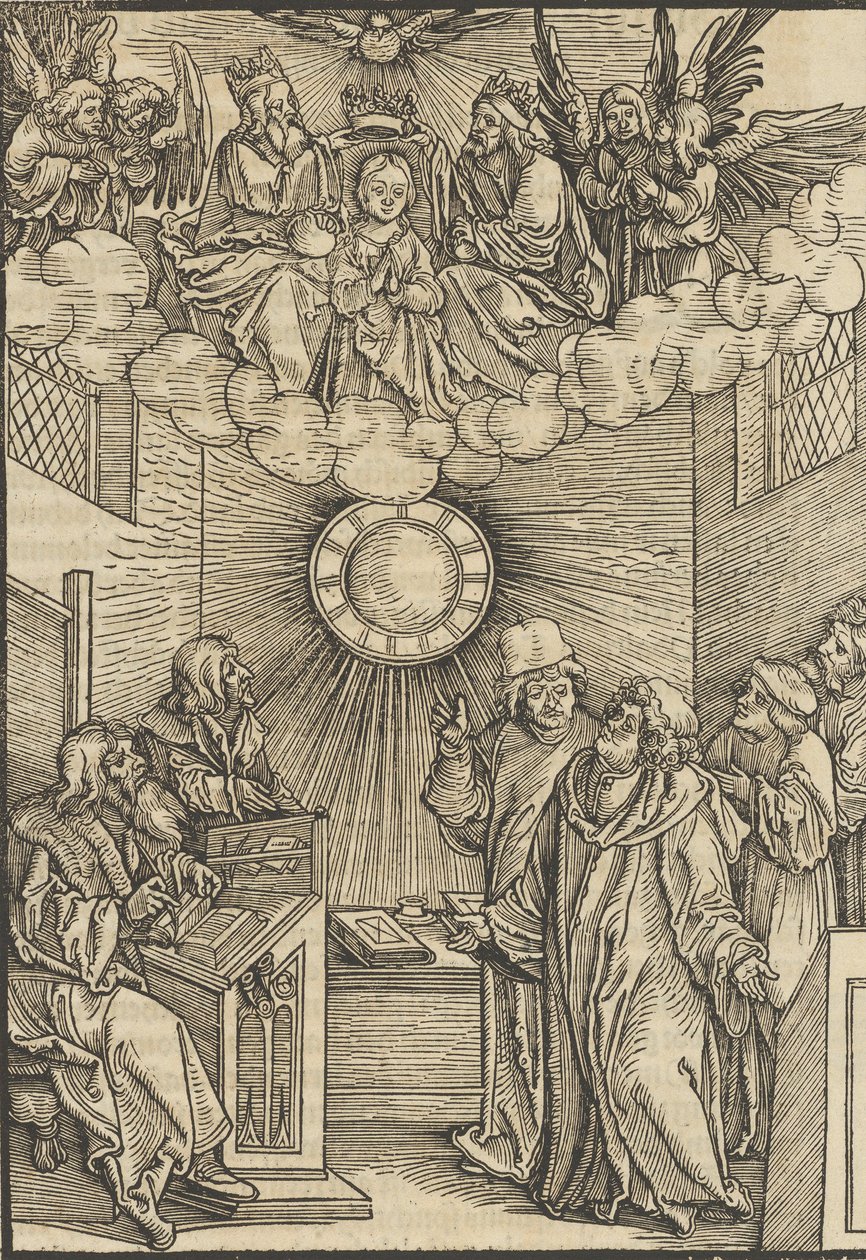 The Author Writing the Layenspiegel, The Trinity and the Virgin at the Upper Center by Hans Schäufelein the Elder
