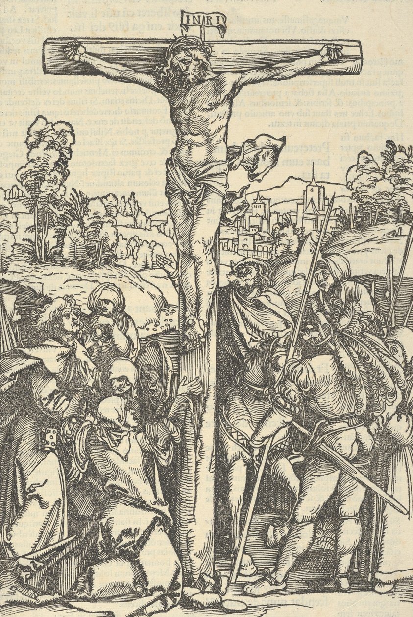 The Crucifixion, from Der beschlossen gart des rosenkranzes marie, 1505 by Hans Schäufelein the Elder