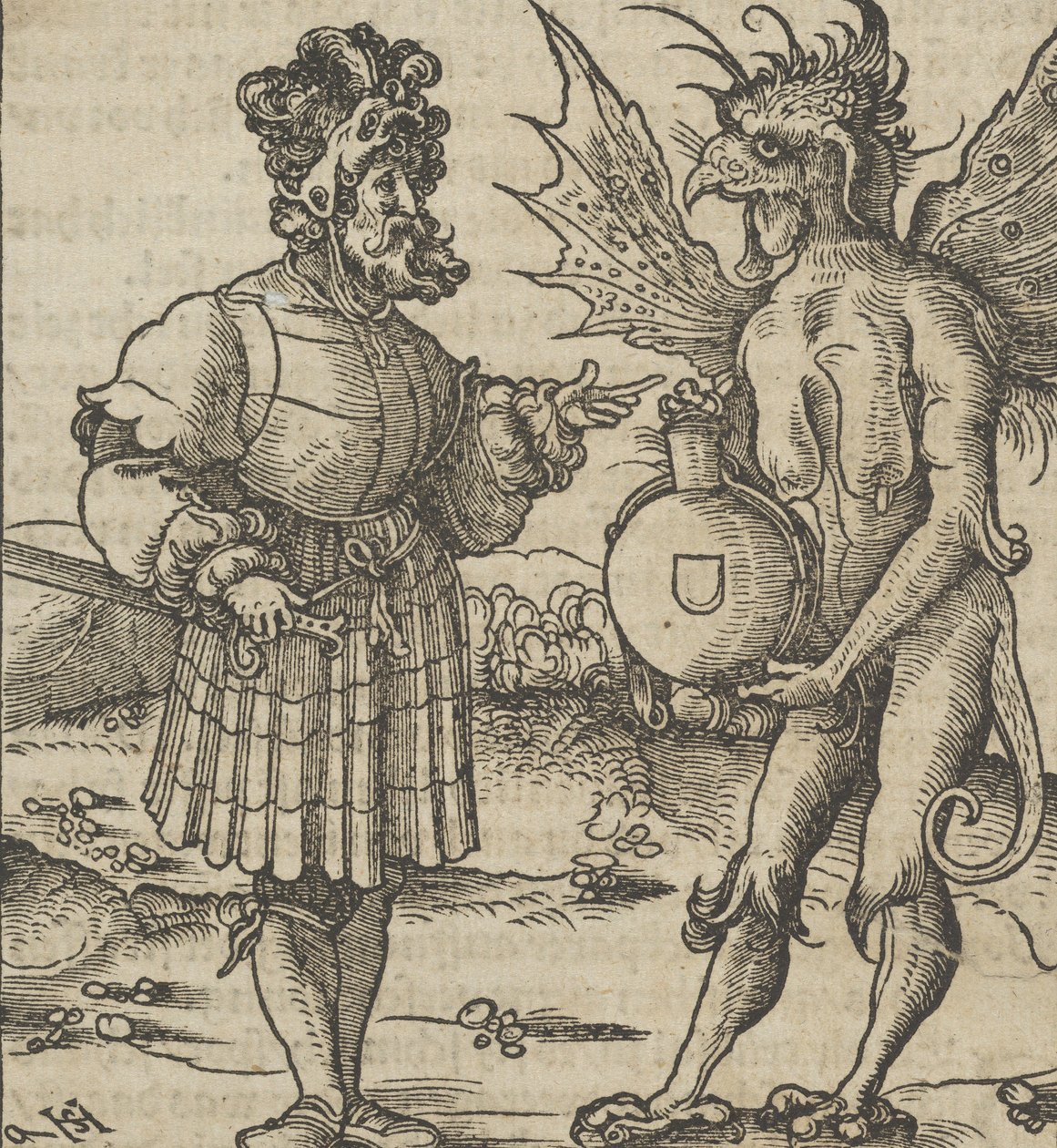 The Devil Offering Poison to a Knight, from Hymmelwagen auff dem, wer wol lebt..., 1517 by Hans Schäufelein the Elder