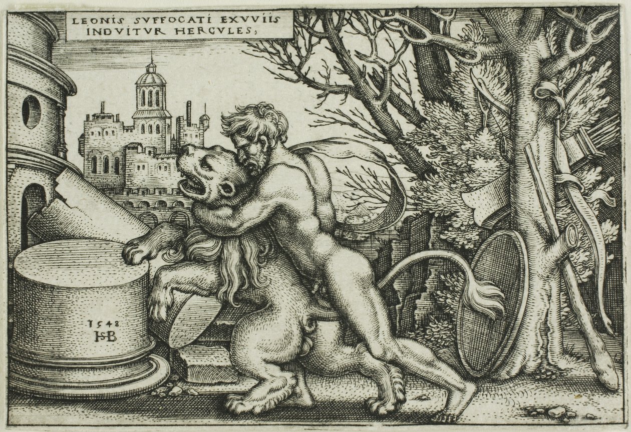 Hercules and the Nemean Lion, from The Labors of Hercules by Hans Sebald Beham