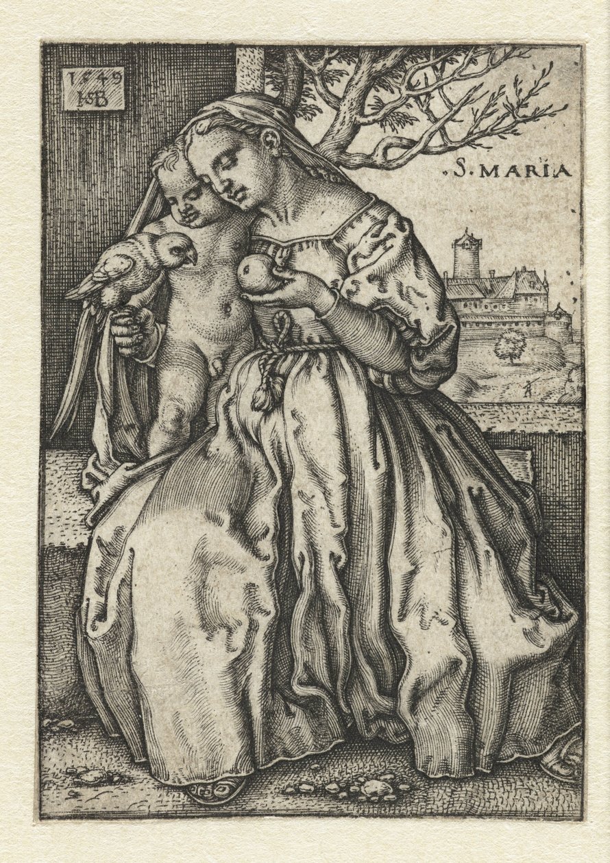 Mary with Child, Parrot, and Pear by Hans Sebald Beham