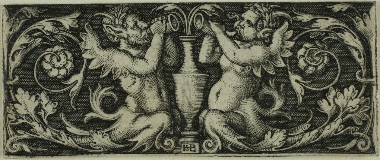 Ornament with Two Tritons, from Four Vignettes by Hans Sebald Beham